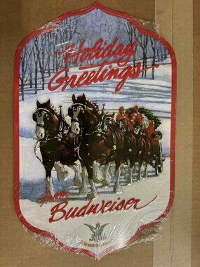 Budweiser Vintage Holiday Greetings Clydesdale Wall Sign – 17x10.5 Christmas Bar